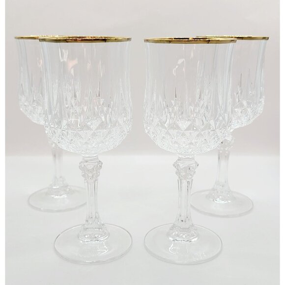 Cristal d'Arques Durand LONGCHAMP Gold Rim Wine Glasses 6.5" Tall - Set of 4 - Picture 1 of 12